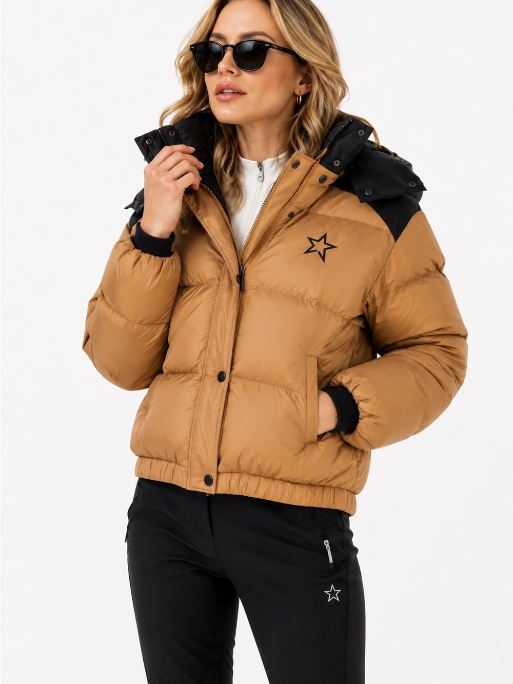 Perfect Moment Moment Down Ski Jacket Tan Black Waterproof Puffer Size L